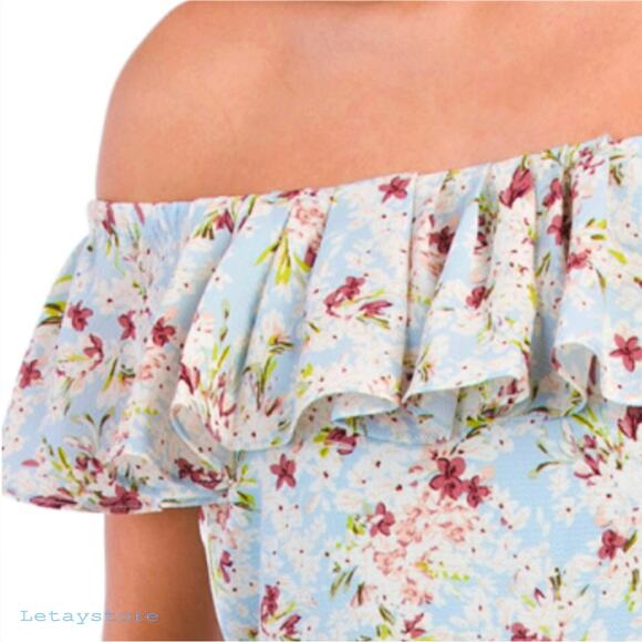 NWT BCBGENERATION Women's Ruffle Off The Shoulder Front Slit Floral Maxi Dress - Picture 3 of 9